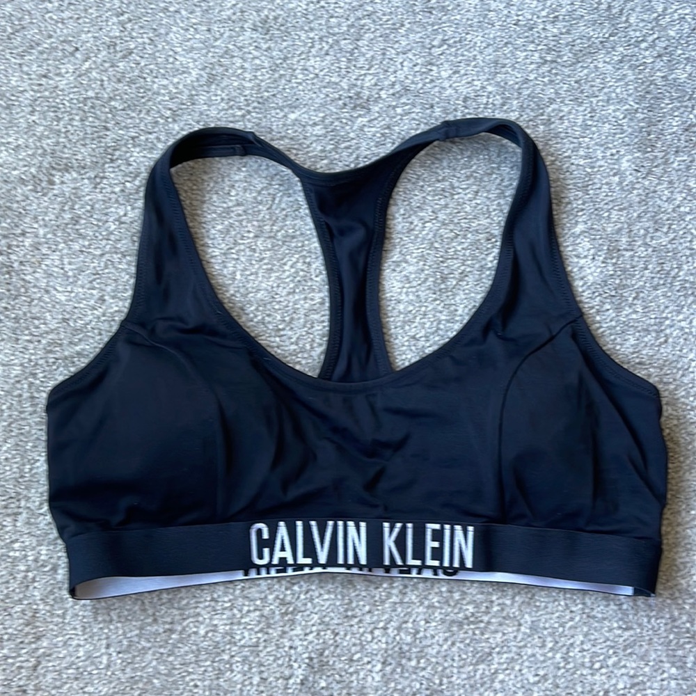 Calvin Klein black halter razor back padded swim top